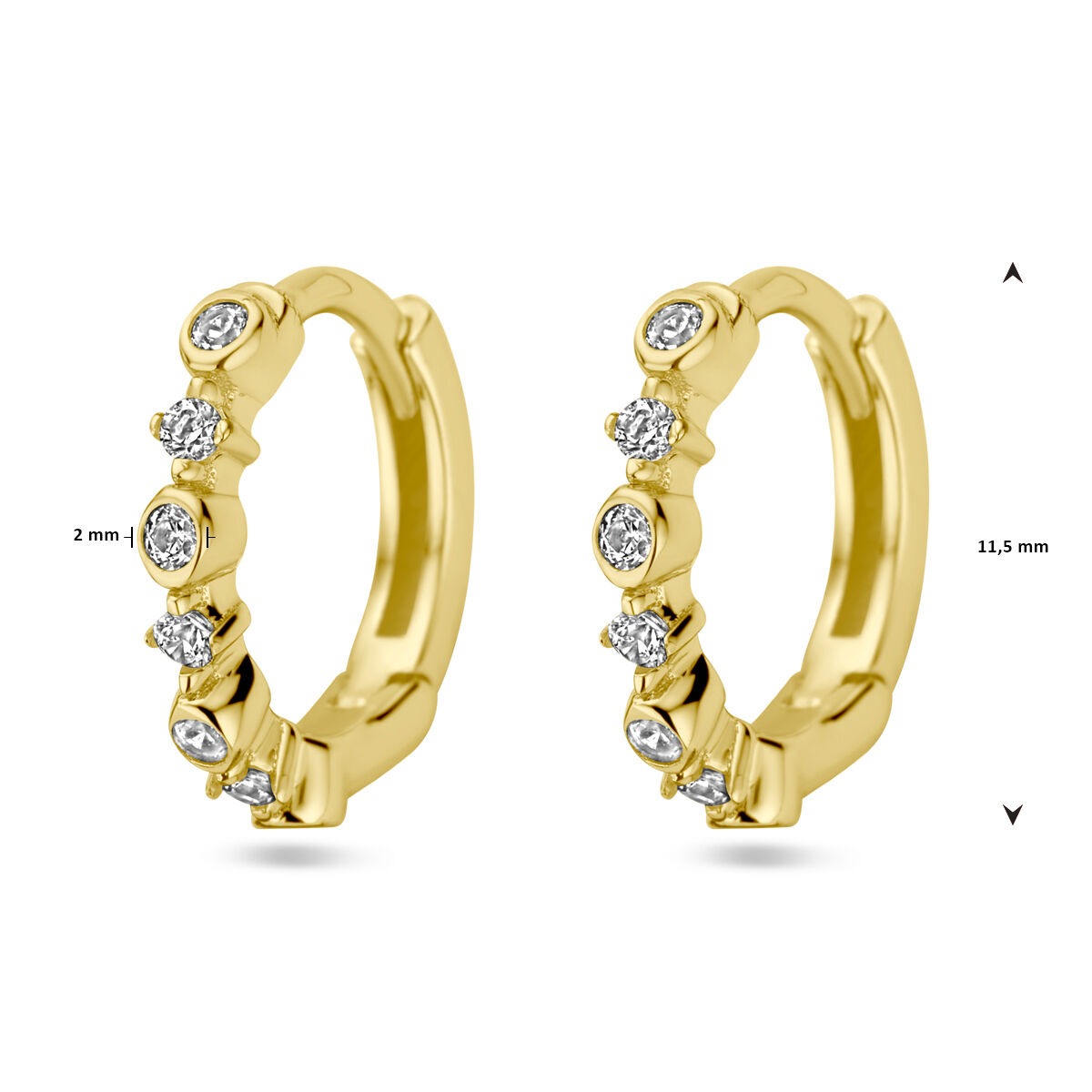 Orecchini a clip placcati in argento da donna – oro giallo su argento 925 con zirconia, 11,5 mm