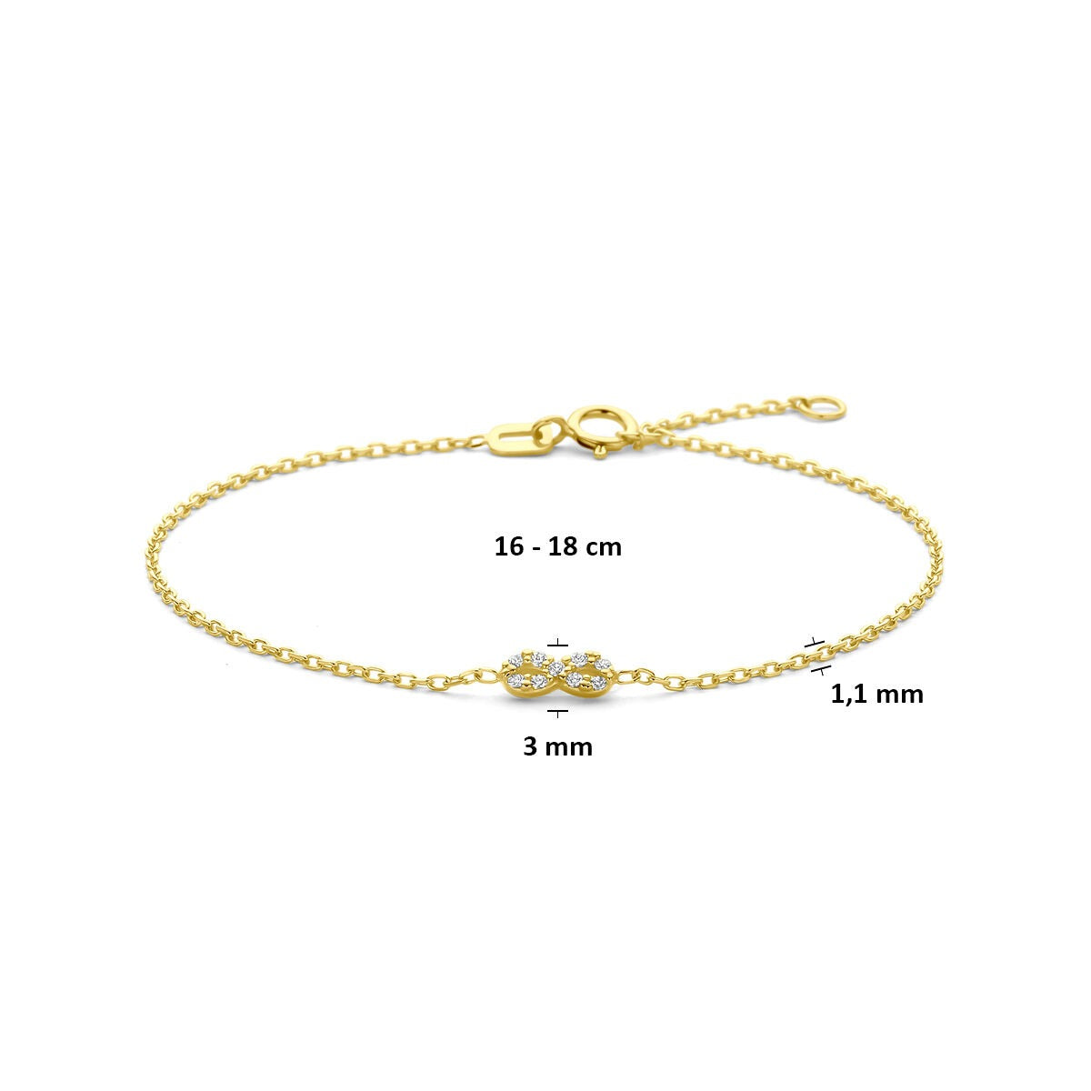 Bracciale infinity in oro giallo 14k con zirconia