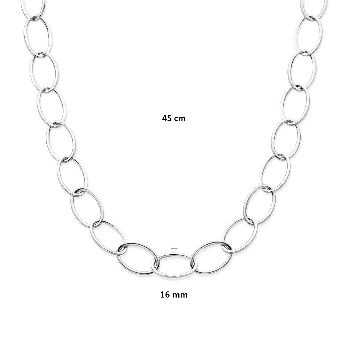 Bracciale da donna in argento rodiato con maglia ad ancora - 16 mm 45 cm