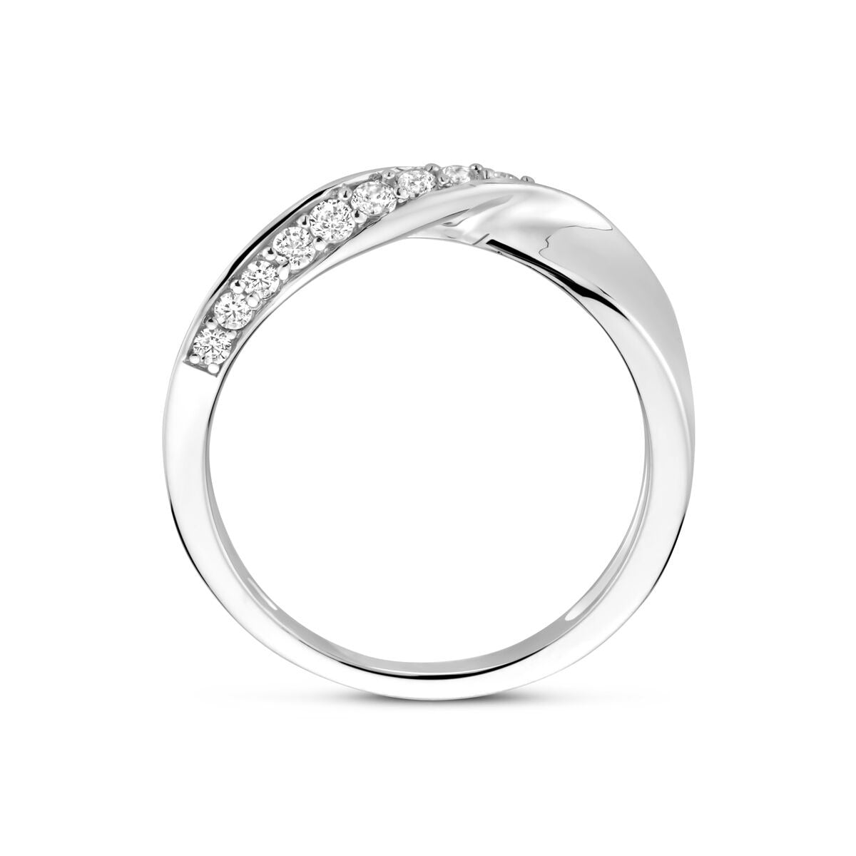 Anello entourage in argento rodiato con zircone 5.5mm