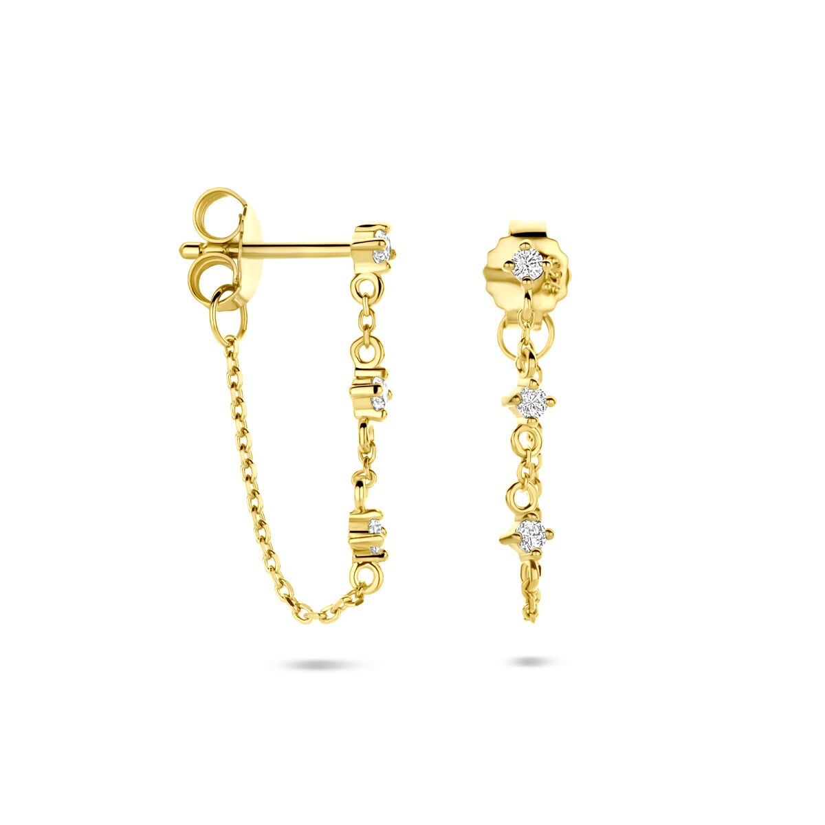 Orecchini pendenti in argento dorato con zirconia