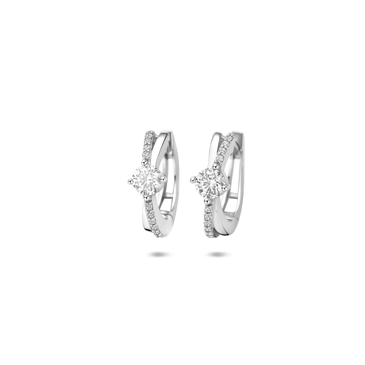 Orecchini alla creola in argento rodiato 925 con zirconi, design elegante e brillante.