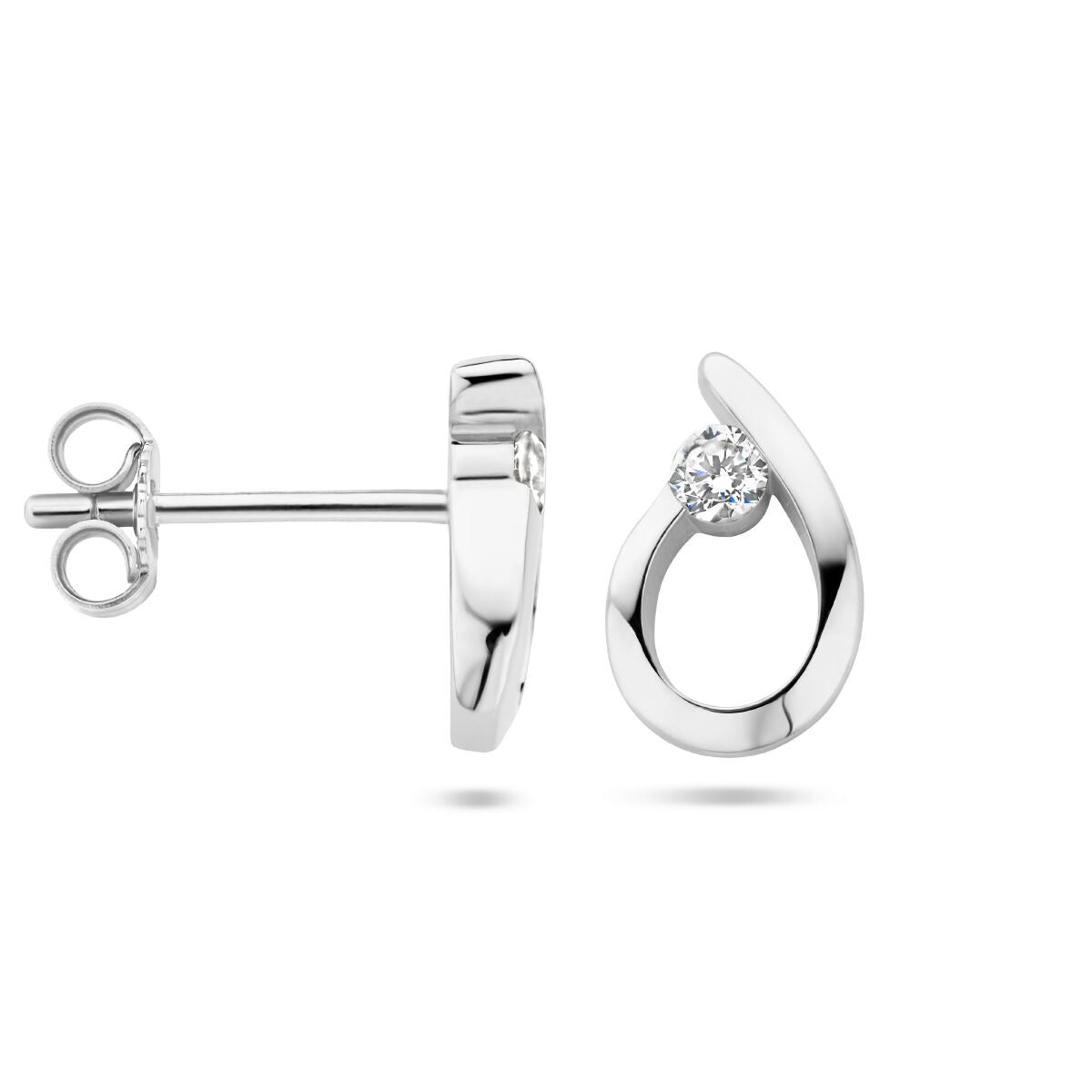 Orecchini a bottone in argento 925 rodiato con zirconia