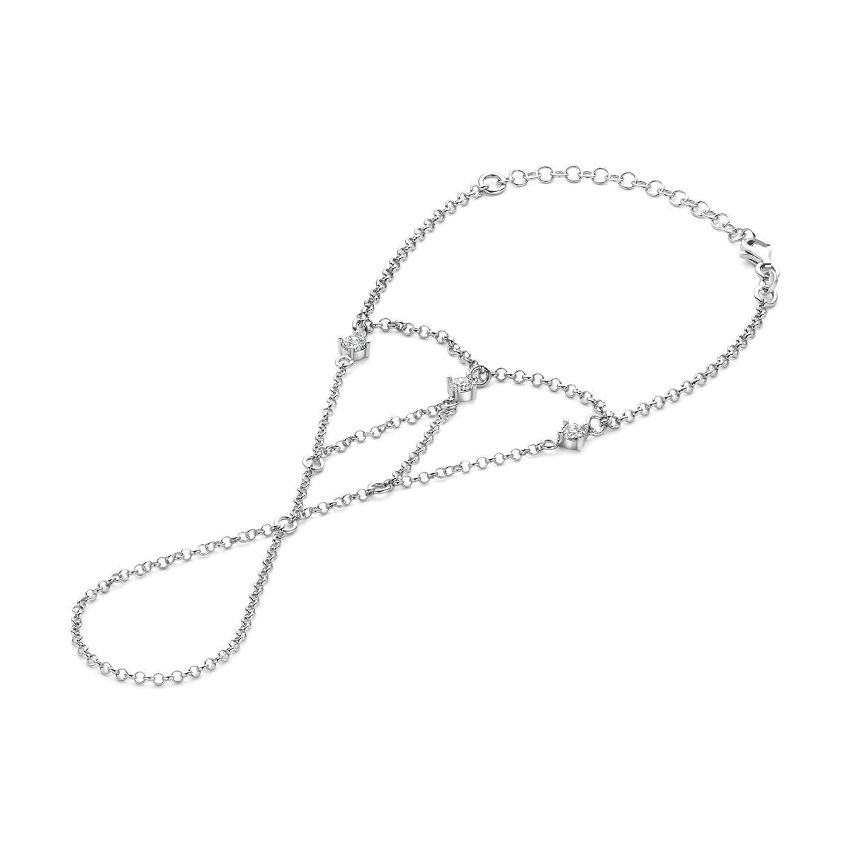 Bracciale in argento rodiato con zircone, design delicato e catena fine.