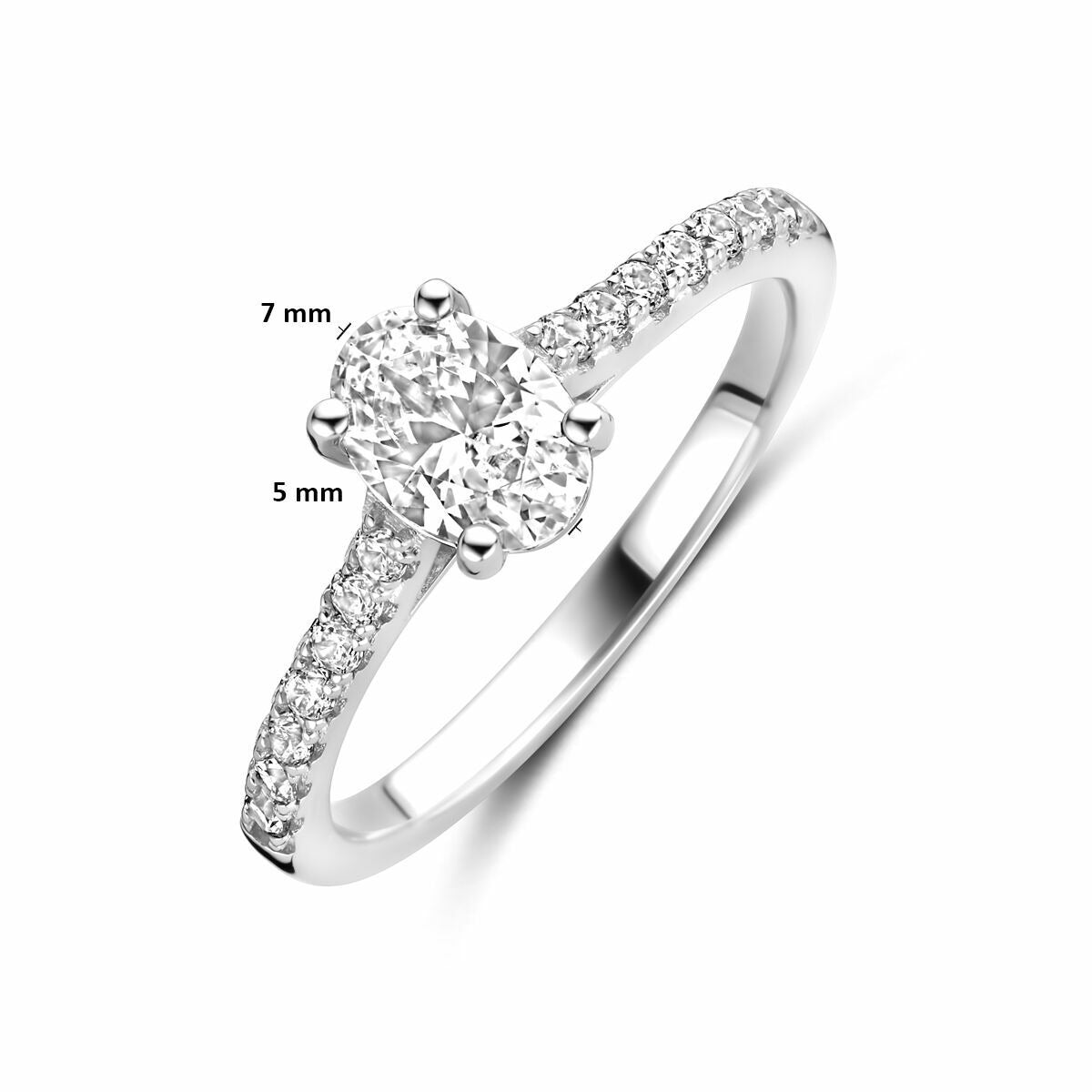 Anello da donna in argento con zirconia ovale – argento rodiato 925