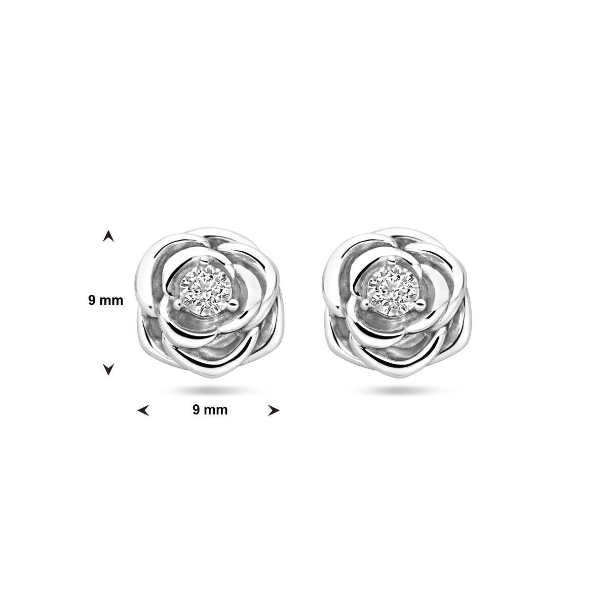 Orecchini a bottone in argento a forma di rosa con zircone