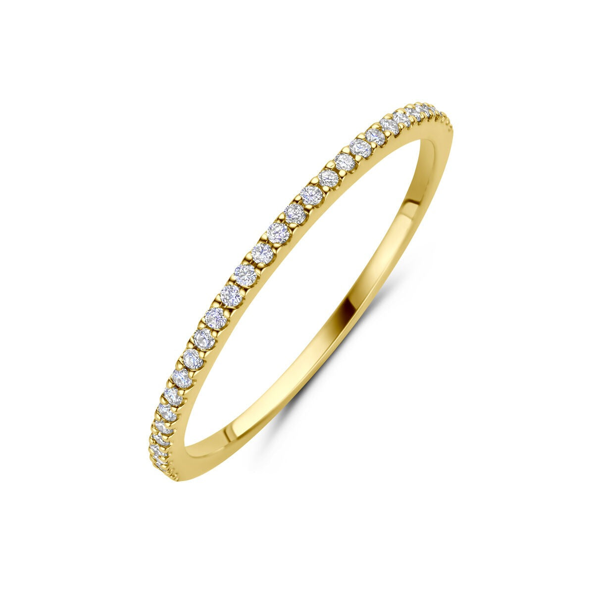 Anello in oro giallo 14k con diamanti, design sottile e raffinato.