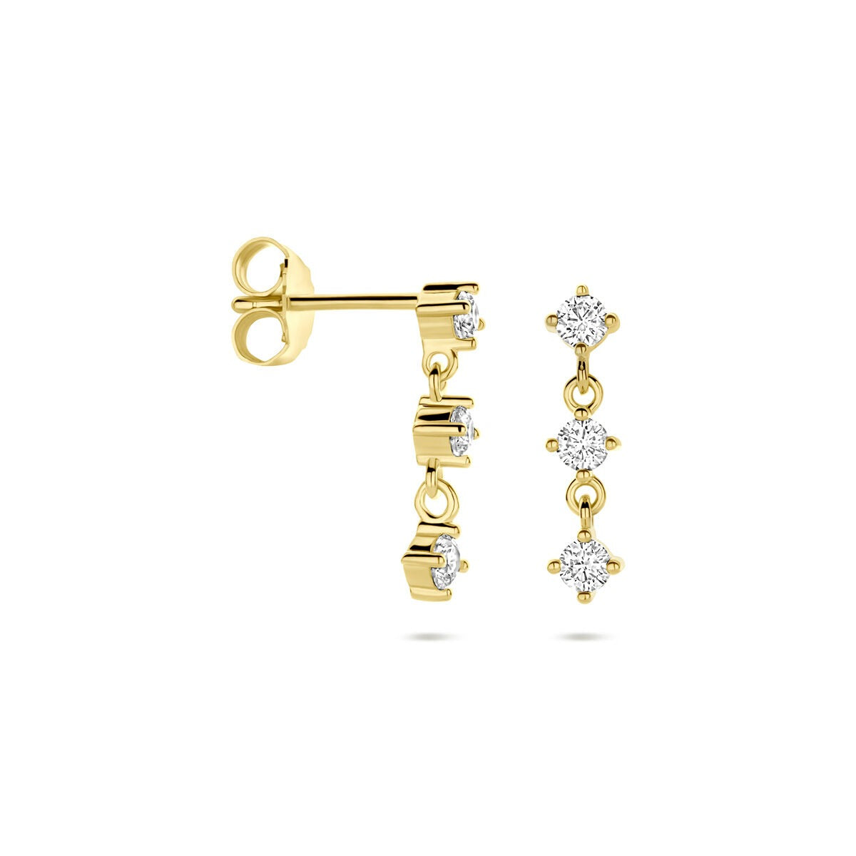 Orecchini pendenti in argento placcato oro con zircone