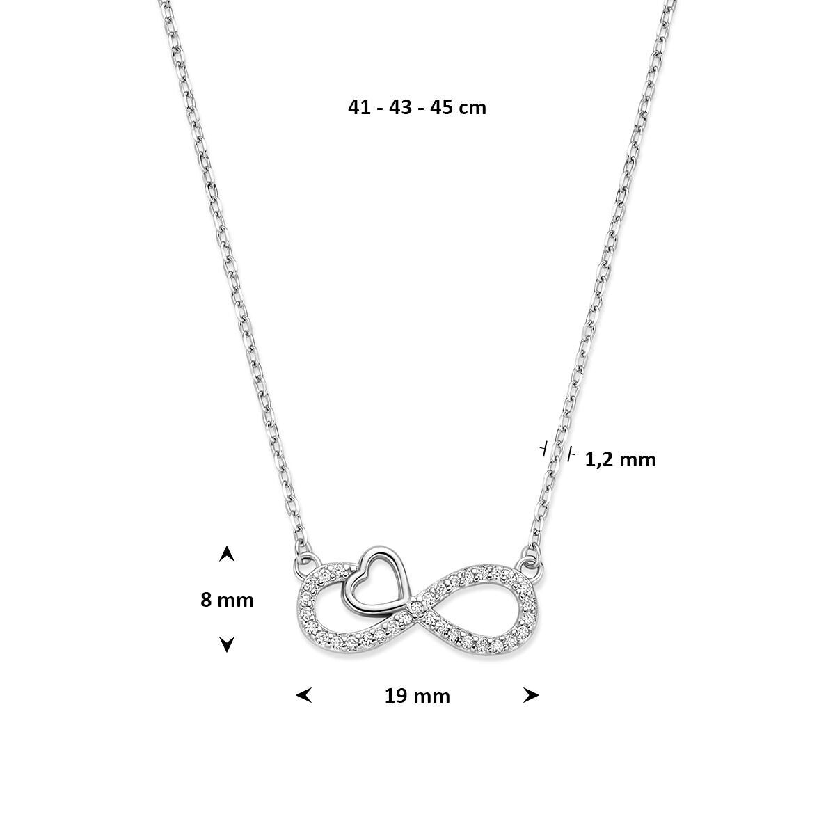 Collana in argento rodiato infinito e cuore con zirconi