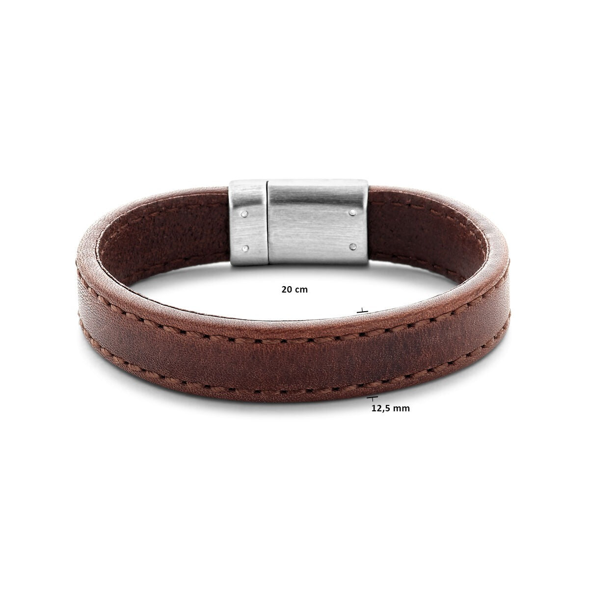 Bracciale da uomo in pelle marrone scuro con acciaio inossidabile