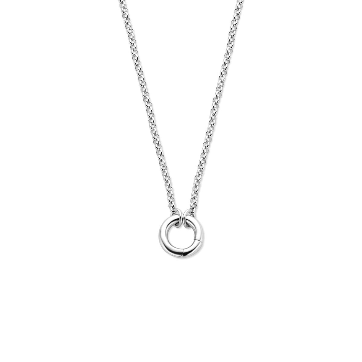 Zilveren jasseron collier van gerhodineerd 925 zilver met een ronde connector.