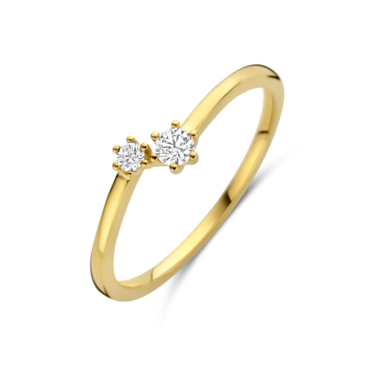 Anello da donna in oro giallo 14k con due diamanti.