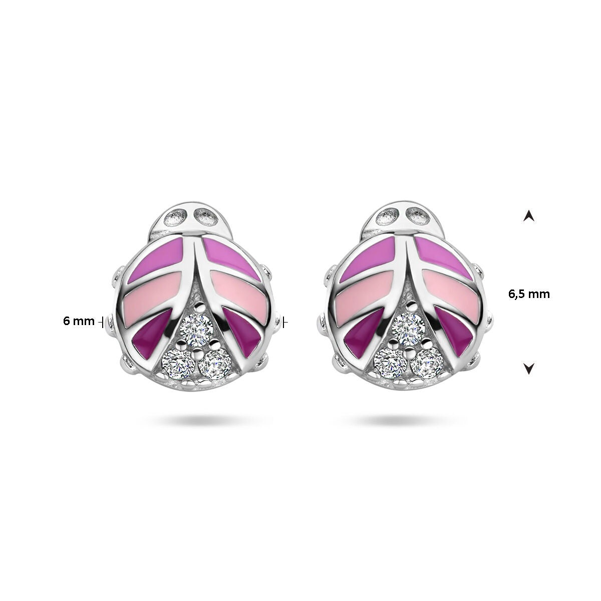 Orecchini a bottone in argento coccinella con zirconia – rodiati argento 925