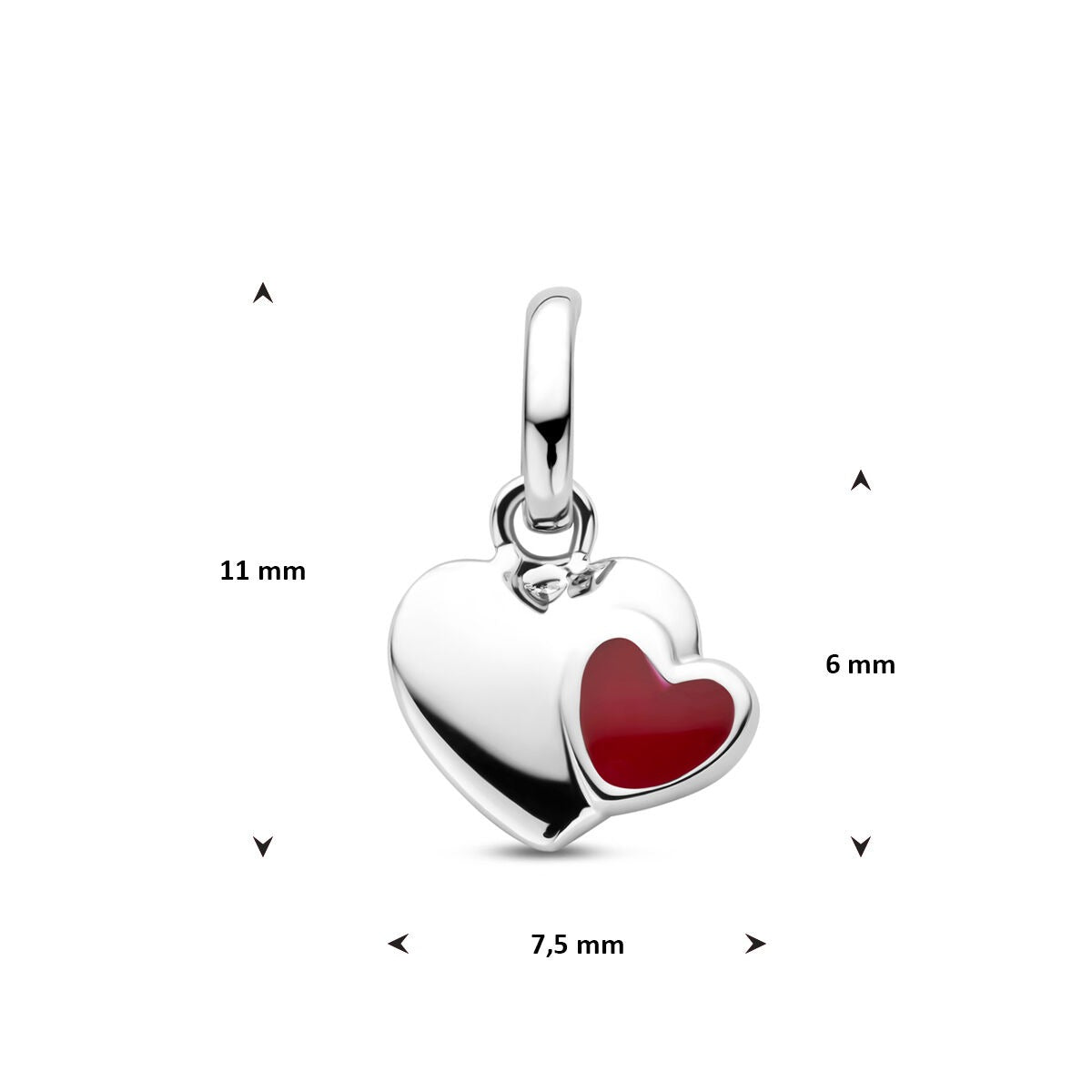 Ciondolo per bambini in argento a forma di cuore con smalto rosso – dettaglio pieno d'amore