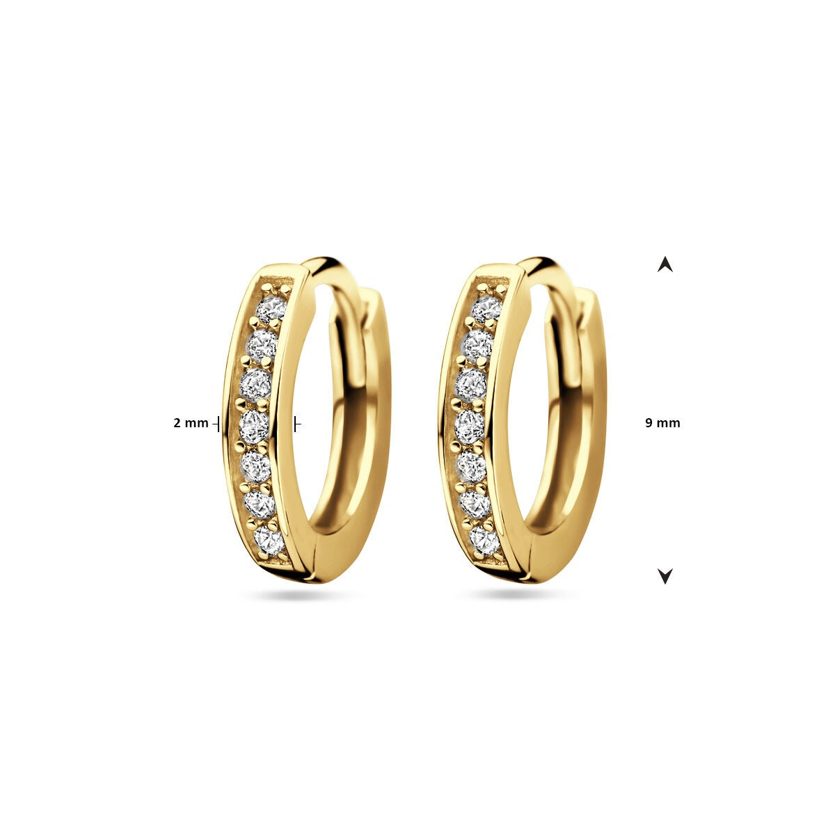 Orecchini a cerchio in argento dorato con zirconia – 9 mm scintillio color oro