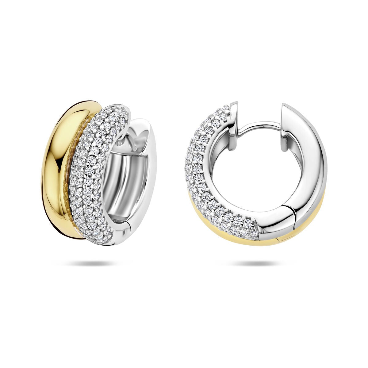 Orecchini a cerchio da donna in argento dorato con zirconi – bicolore 17,5 mm