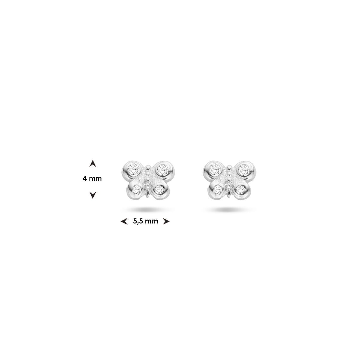 Orecchini a bottone in argento farfalla con zirconia – rodiati argento 925
