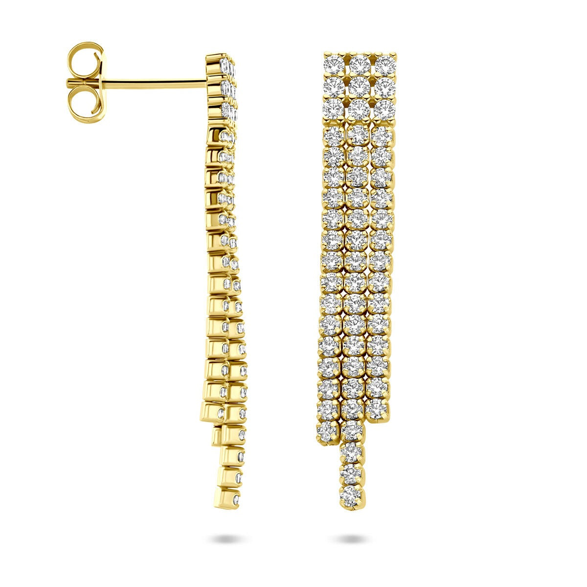 Orecchini pendenti dorati con zirconi – incastonatura entourage 36 mm