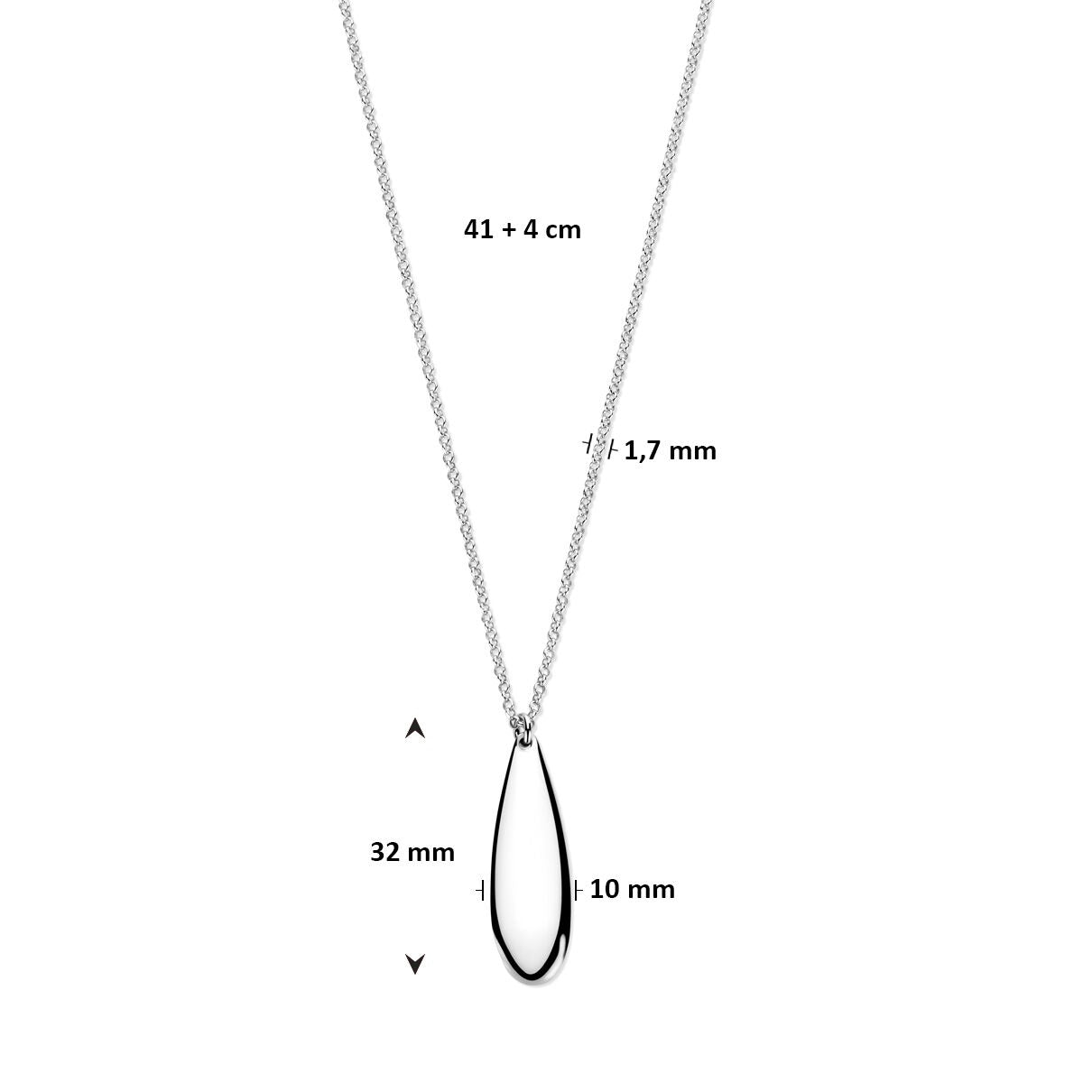 Collana da donna in argento con ciondolo a goccia – rodiato 925 41 + 4 cm