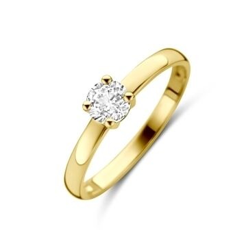 Anello da donna in oro giallo 9k con zirconia in montatura solitaria.