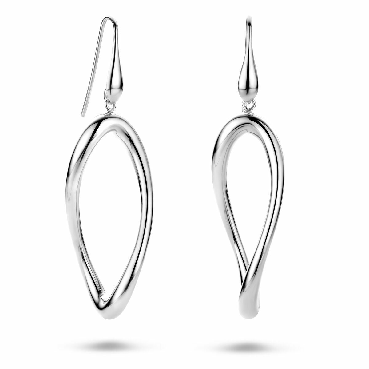 Orecchini pendenti in argento placcato rodio con forma organica 65 mm