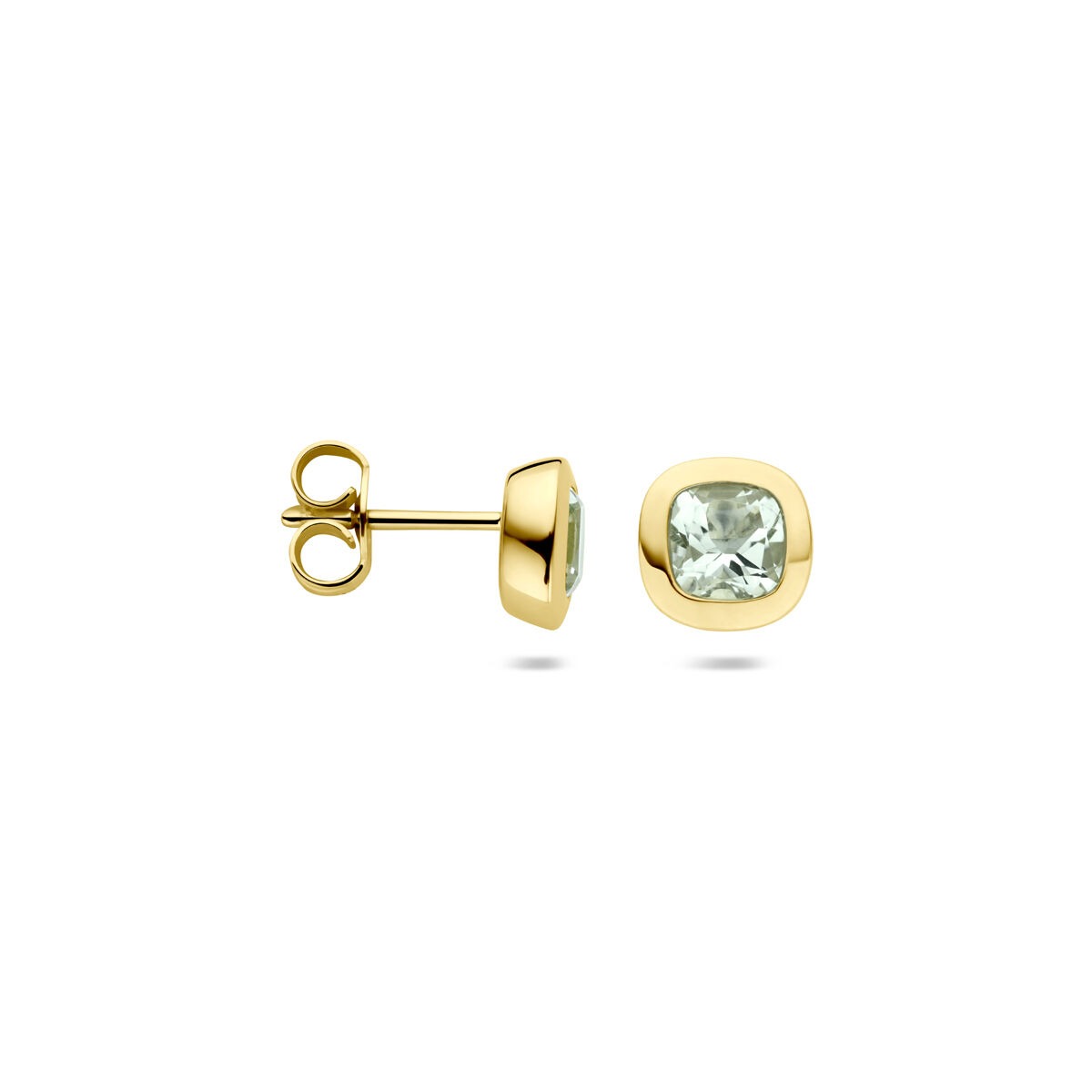 orecchini a bottone in oro giallo 14k con ametista verde