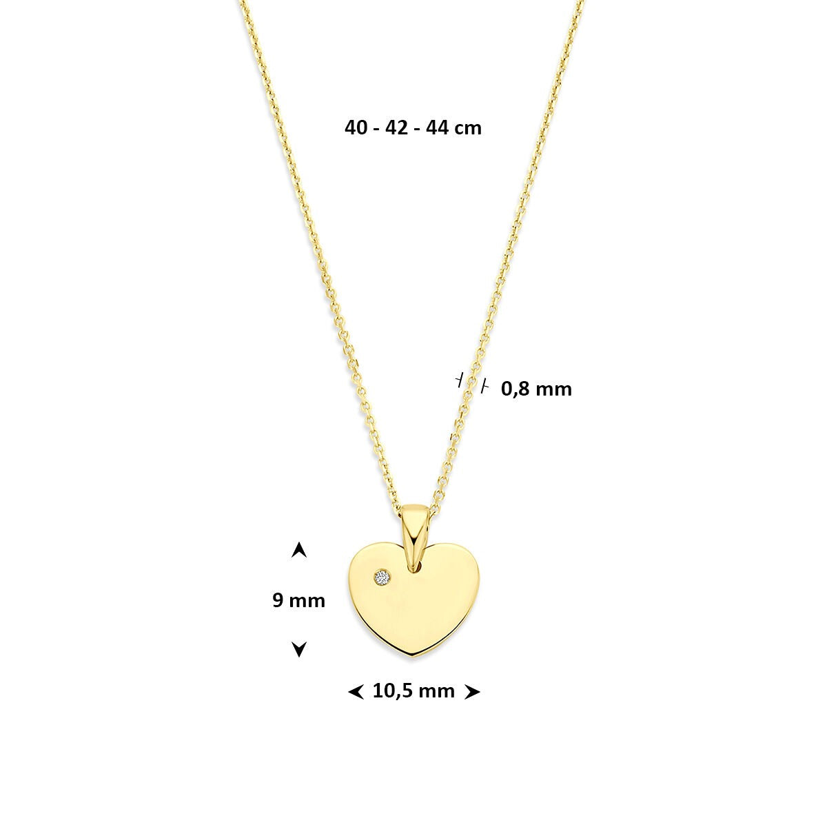Collana in oro giallo 14k con cuoricino e diamante lab grown