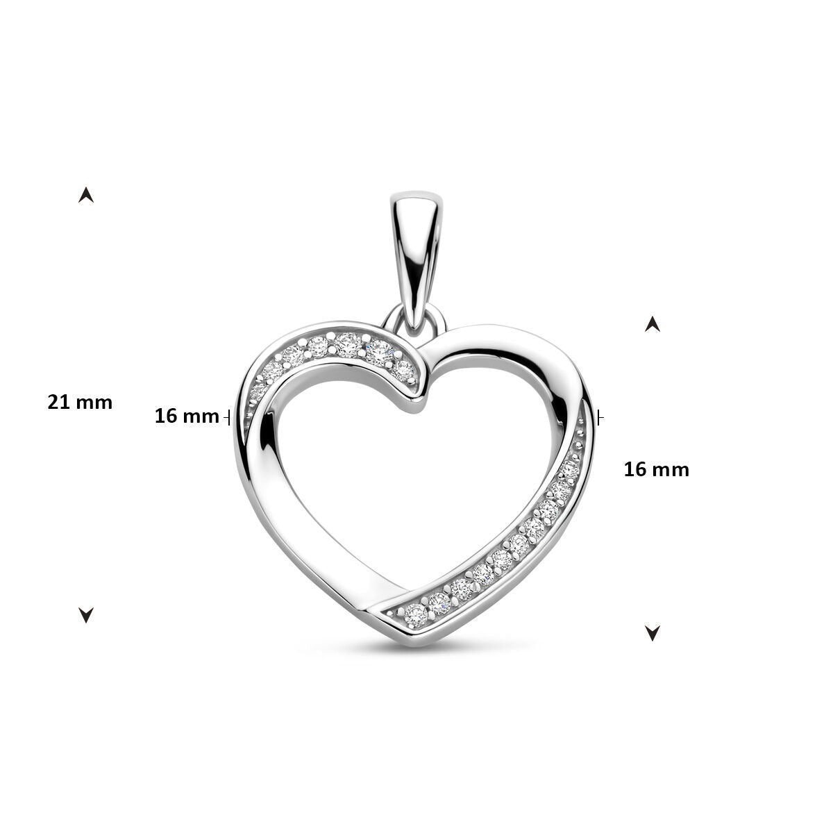 Ciondolo cuore in argento con zircone 925 rodiato – 21 mm