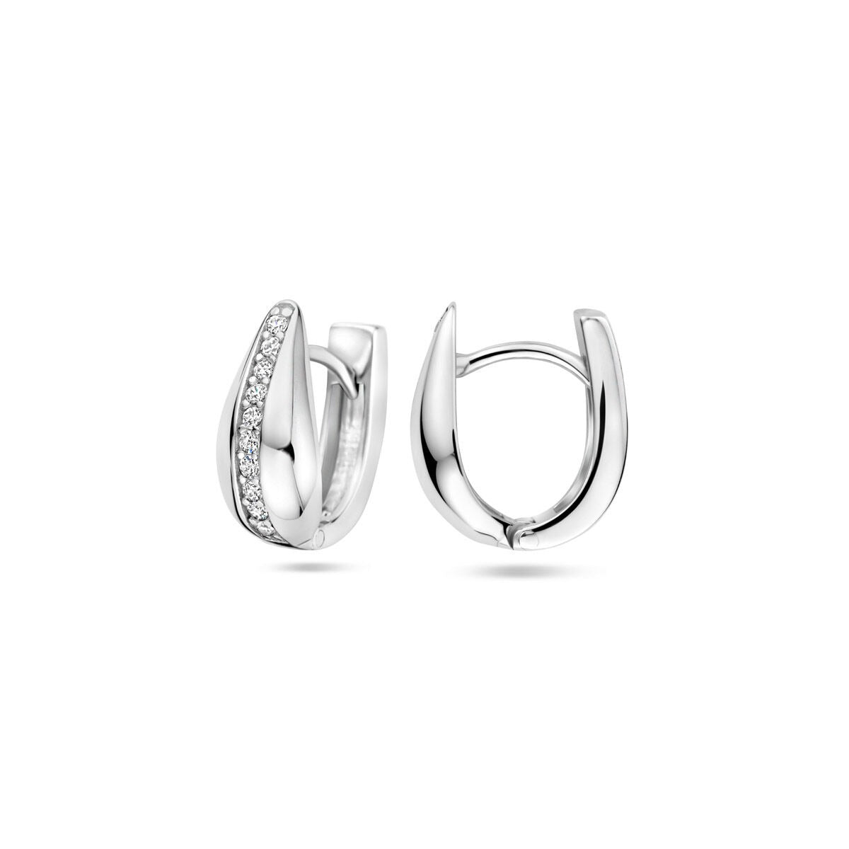 Orecchini a Cerchio a Scatto in Argento 925 Rodiato con Zircone