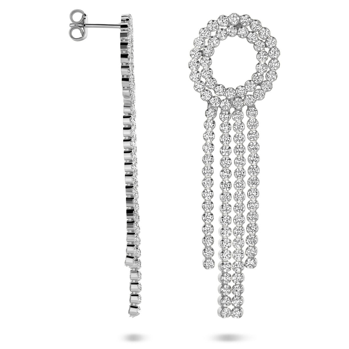 Orecchini pendenti in argento rodiato con zirconi – 62 mm