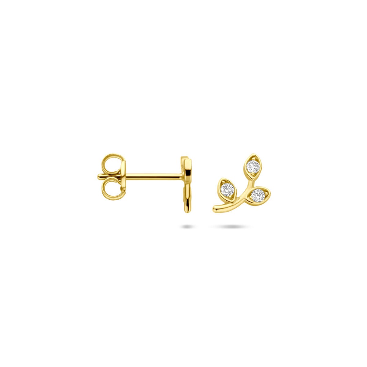 Orecchini a bottone in oro giallo 14k con zirconia