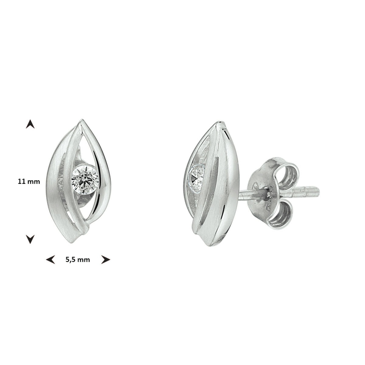 Orecchini a Bottone in Argento 925 Rodiato con Zircone