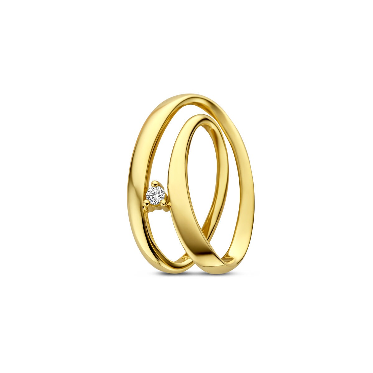Ciondolo in oro giallo 14k con diamante, forma semplice e lucida.