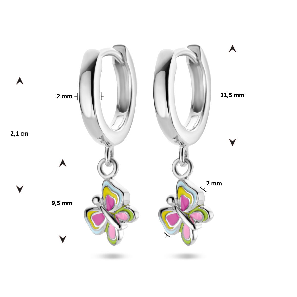 Orecchini a cerchio con farfalla per bambini in argento – smalto colorato