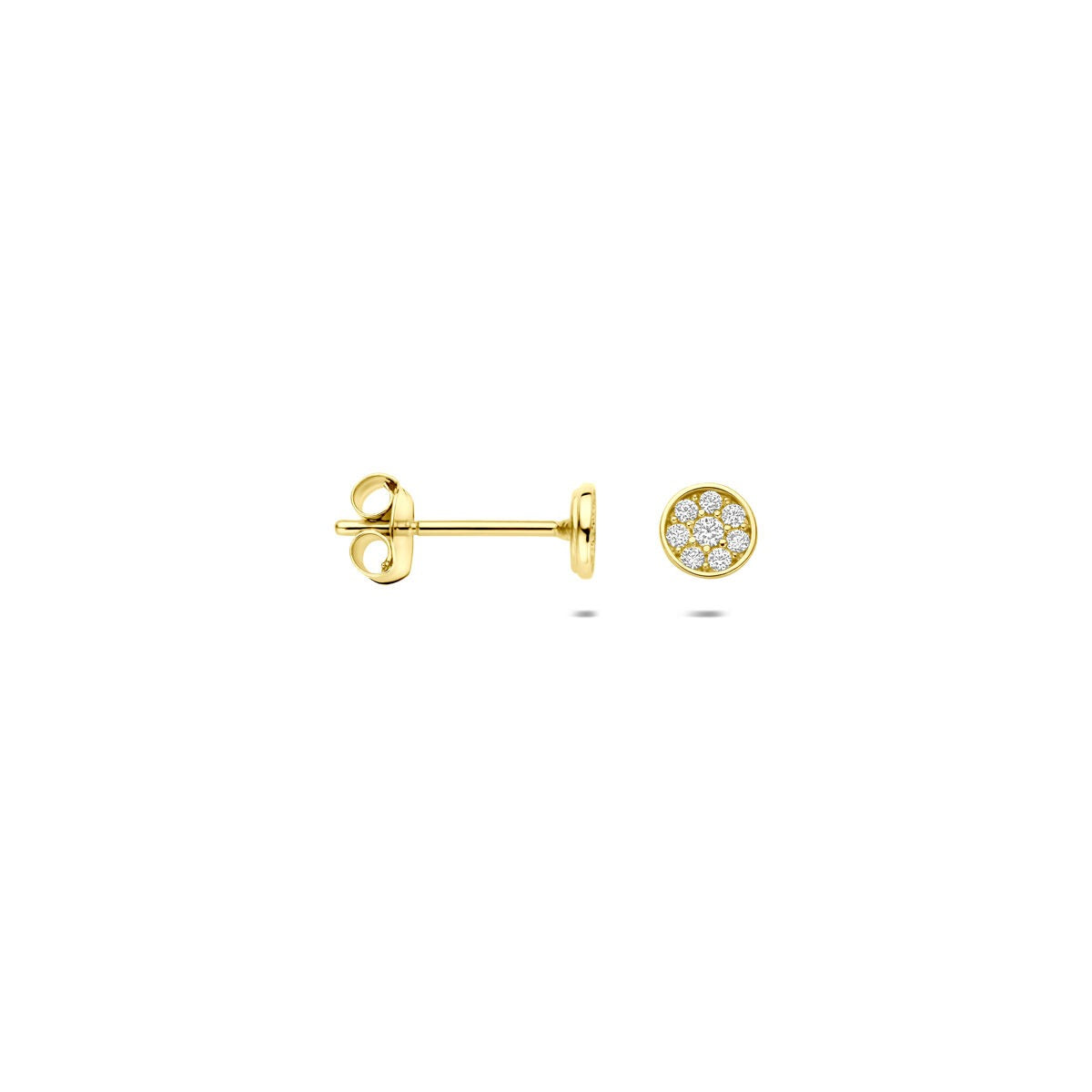 Orecchini a bottone in oro con zirconi – 14k, montatura pavé