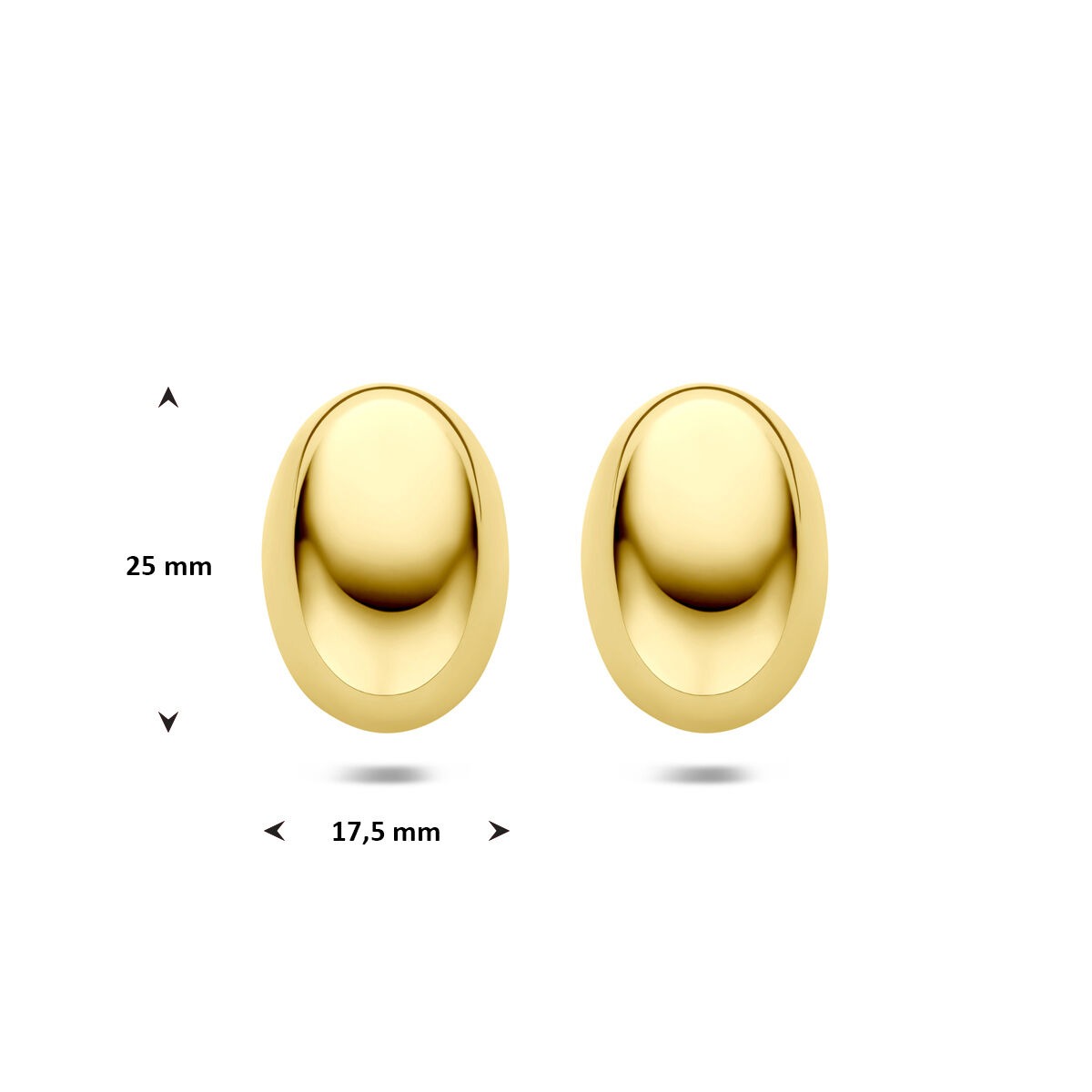 Orecchini a bottone in acciaio da donna – design ovale dorato giallo 25 mm