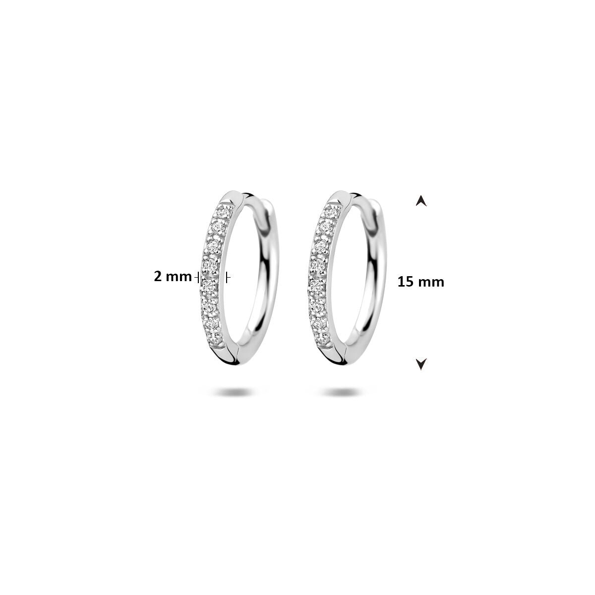 Creole in argento con zirconi – argento 925 rodiato 15 mm