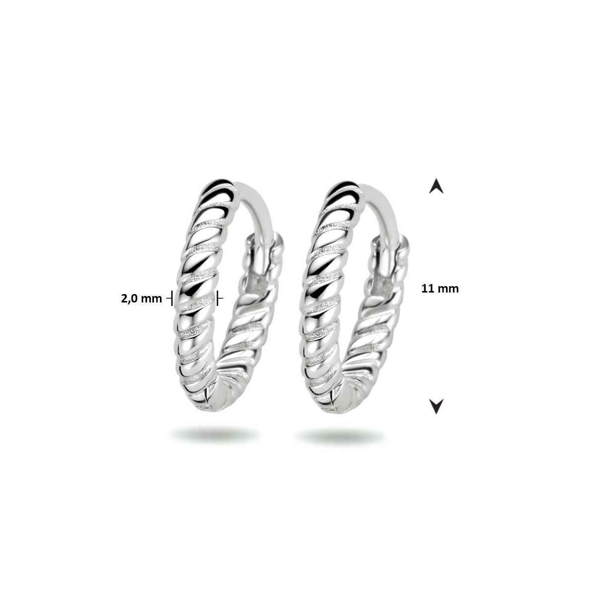 Creole da donna in argento – argento 925 rodiato, design attorcigliato 11 mm