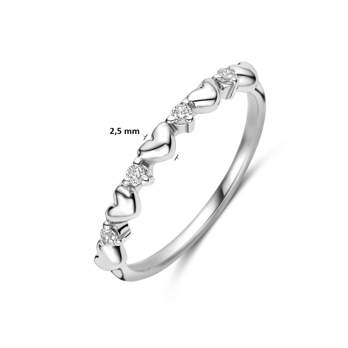 Anello in argento 925 rodiato con cuoricini e zirconia