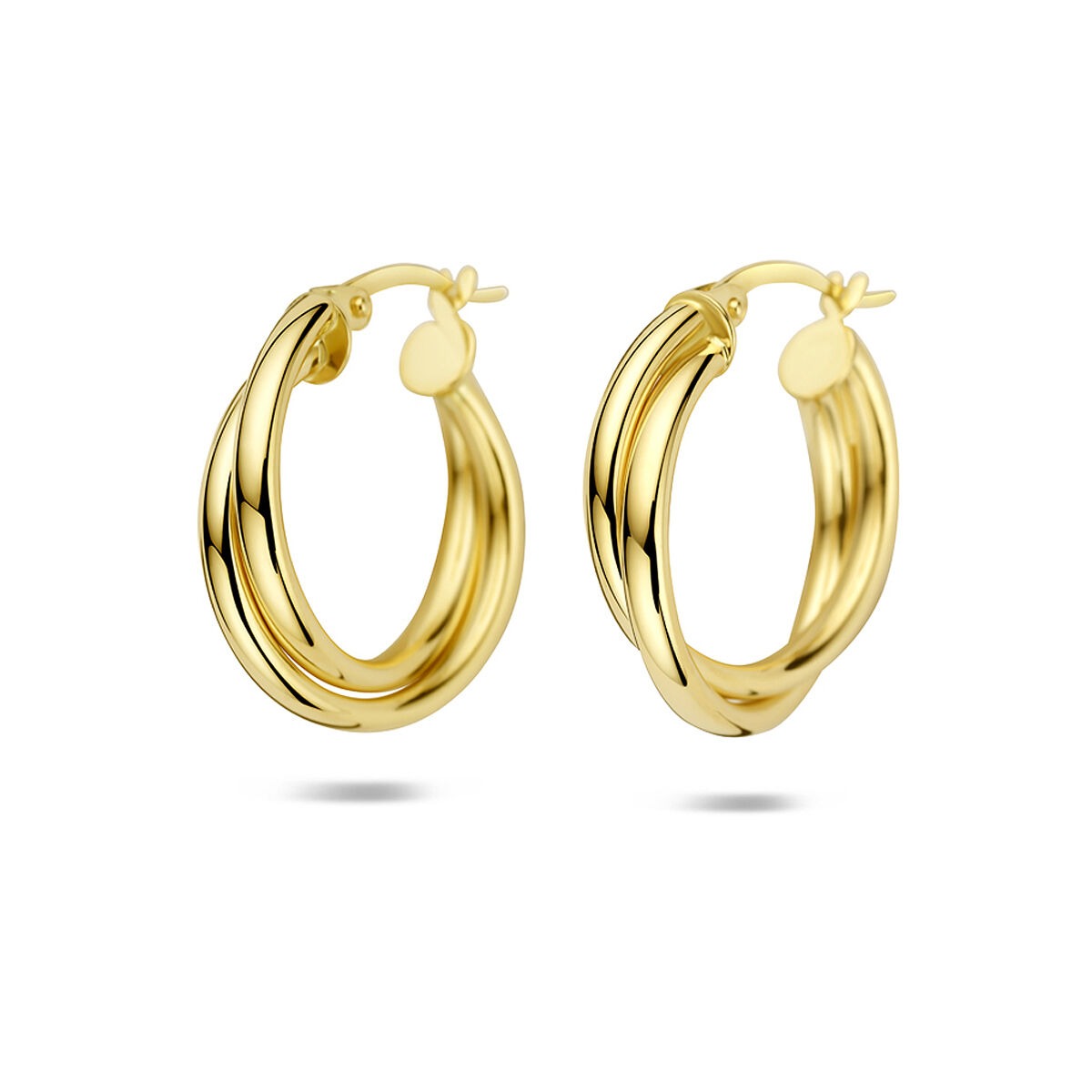 Orecchini alla creola in oro giallo 14k con design intrecciato.