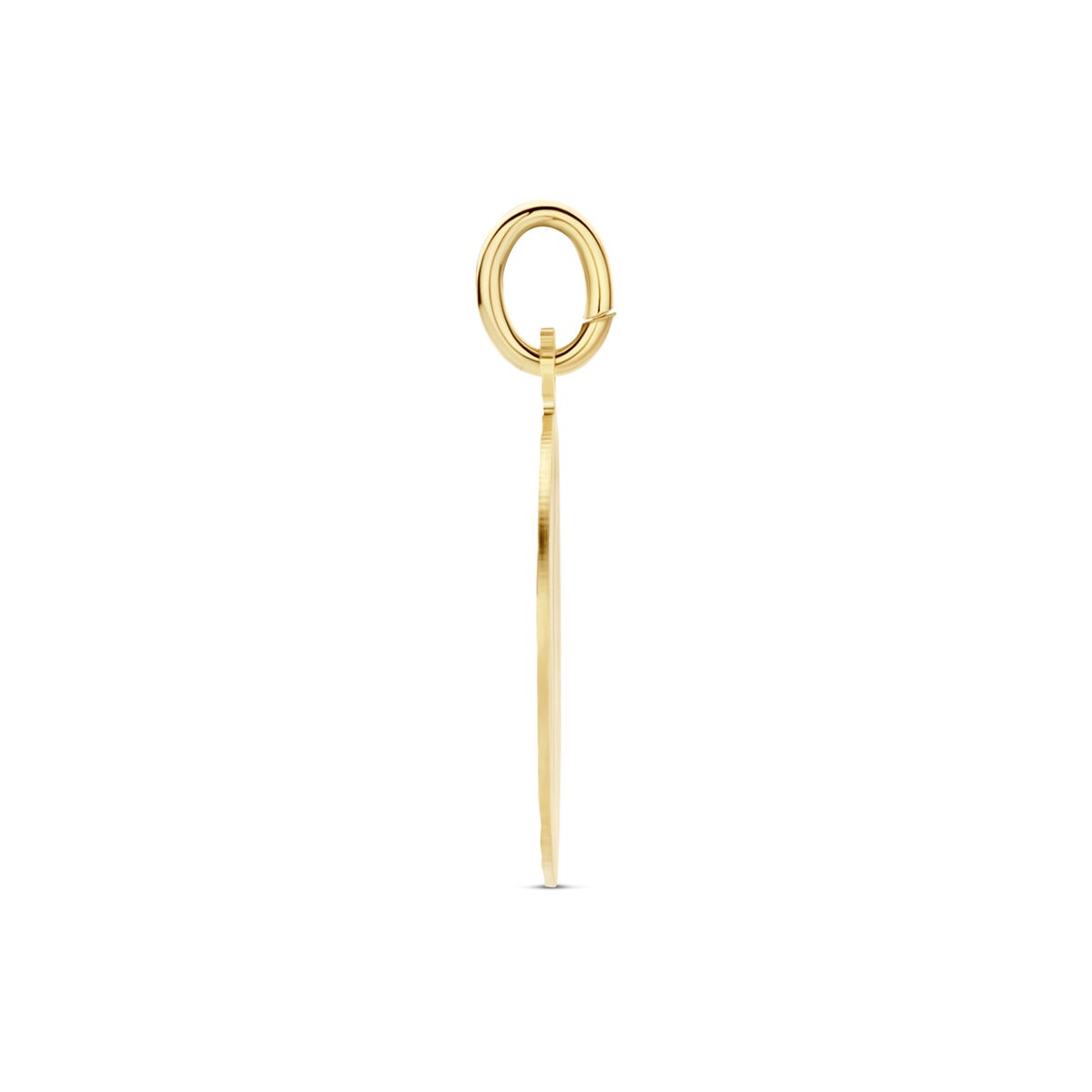 Pendente rotondo in oro giallo 9k con superficie liscia e anello superiore.