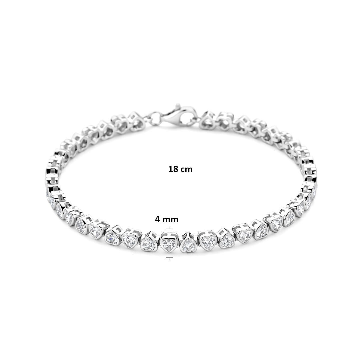 Bracciale tennis in argento con cuoricini e zirconia – argento 925 rodiato
