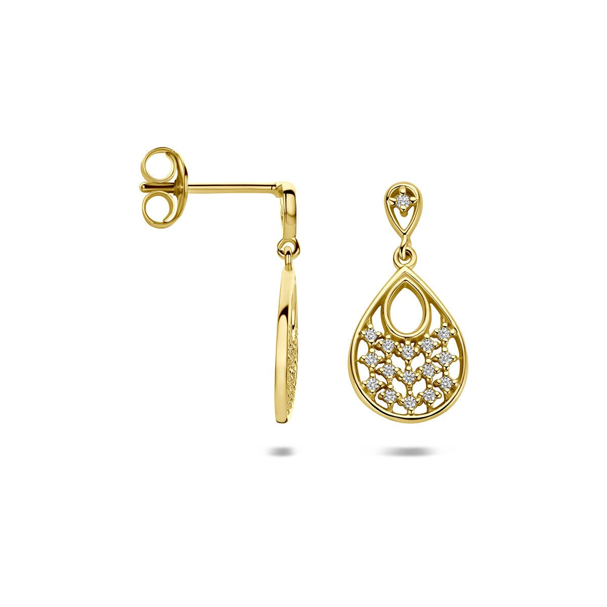 Orecchini pendenti in argento dorato con zirconia