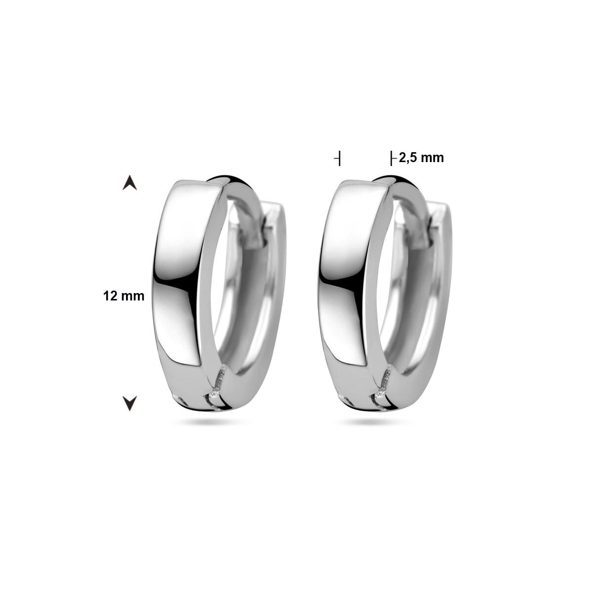 Orecchini a cerchio in argento rodiato piatti 2,5 mm