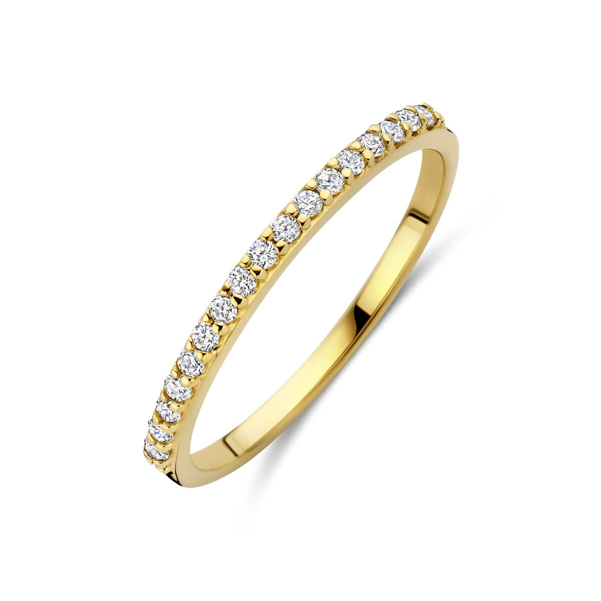 Anello in oro giallo 14k con diamanti lab-grown incastonati.
