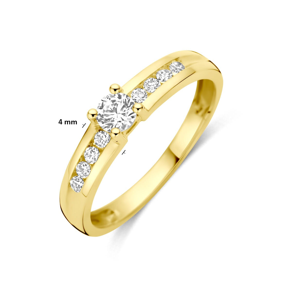 Anello di fidanzamento in oro – 9k oro giallo con zircone, 4 mm di larghezza