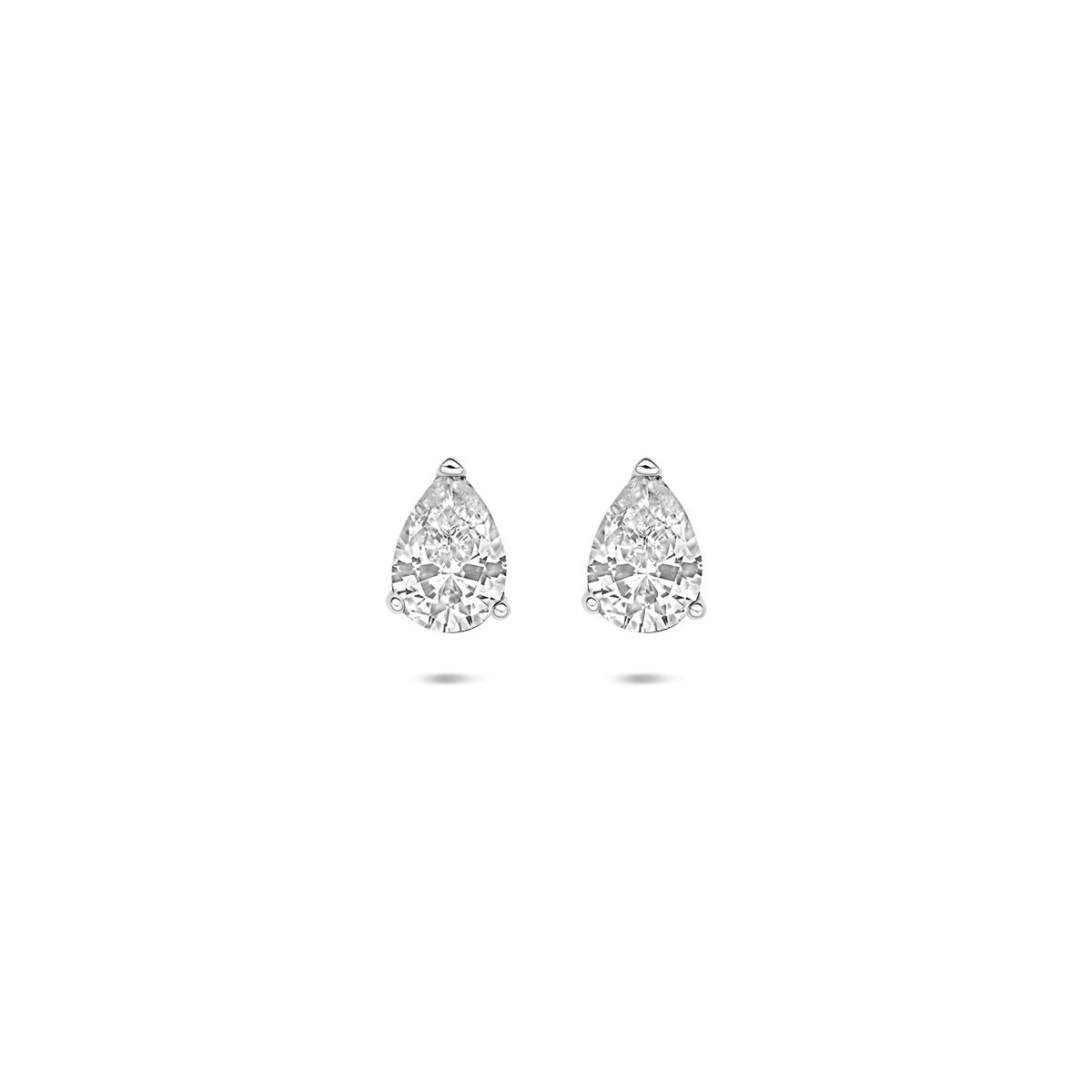 Orecchini d'argento con zirconi a forma di pera, dimensioni 7,5 x 5,5 mm.