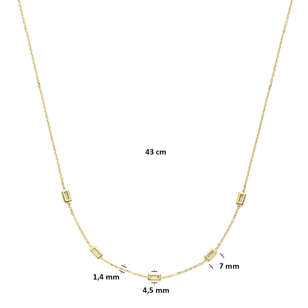 Collana da donna in oro giallo 14k con maglie fini – 43 cm