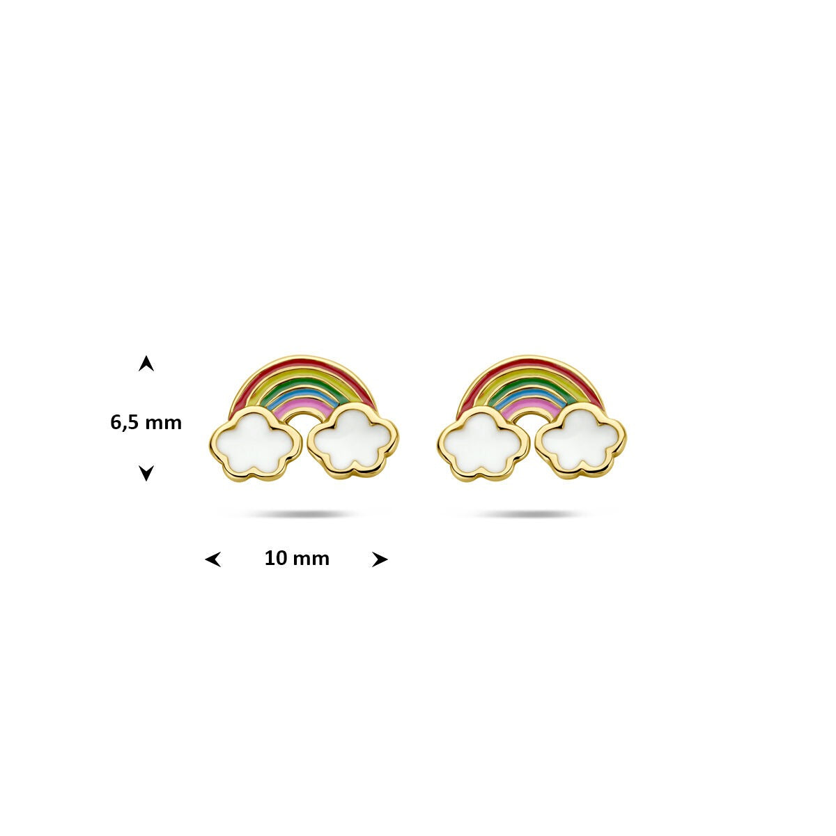 Orecchini a bottone per bambini arcobaleno con nuvole in argento 925 placcato oro