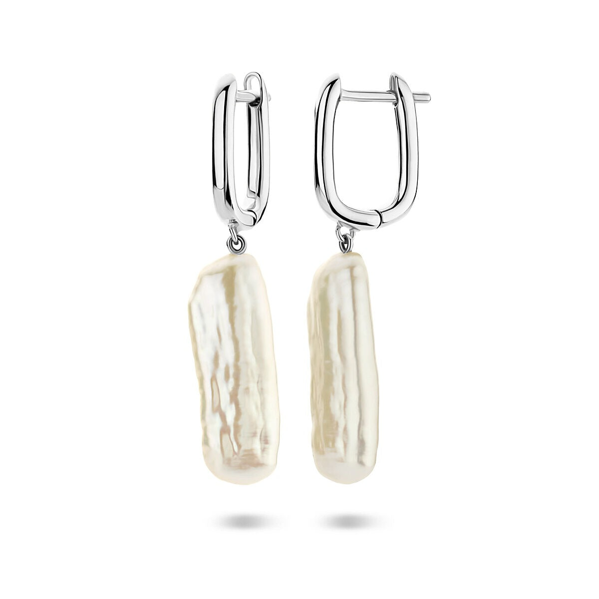 Orecchini a cerchio in argento con perla – argento 925 rodiato, 38 mm